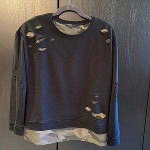 Ladies Generation Love Layered Look Black with Camo Sweatshirt. Size Small